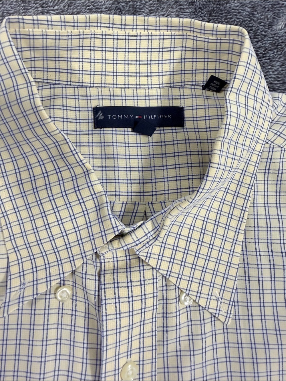 SKU 1292 Tommy Hilfiger Men’s Yellow and Blue Plaid Dress Shirt